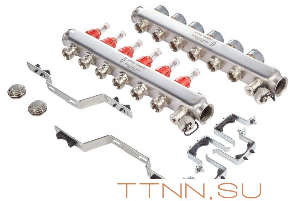 Для отопления Royal Thermo 1" ВР-3/4" НР, 10 выходов с расходомерами, нерж. (RTE 52.110)