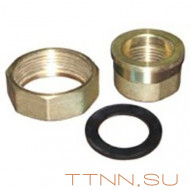 Гайка сантехническая HOOBS с ответной частью (гайка с буртом) 1 1/2" с прокладкой, латунь