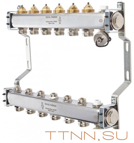 Для отопления Royal Thermo 1" ВР-3/4" НР, 4 выхода, нерж. (RTE 51.104)
