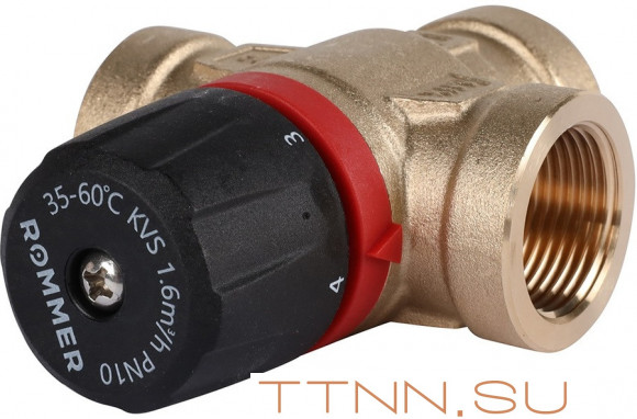 Смесительный клапан Rommer 3/4" ВР 35-60°С KV 1,6 (RVM-0112-166020) боковое смешивание