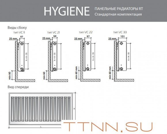 Стальной панельный радиатор Тип 20 Royal Thermo HYGIENE 20-500-1100