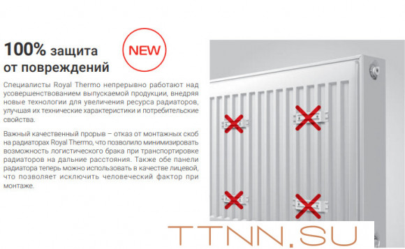 Стальной панельный радиатор Тип 20 Royal Thermo HYGIENE 20-500-1100
