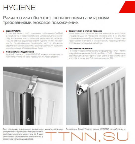 Стальной панельный радиатор Тип 20 Royal Thermo HYGIENE 20-500-1100
