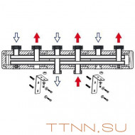 Стальной коллектор HOOBS 3 выхода, накидные гайки 1 1/2", с креплениями, длина 800мм