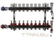 Коллекторная группа TIM 10 выходов KA010 с кранами и расходомерами латунь