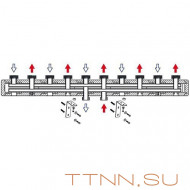 Стальной коллектор HOOBS 5 выхода, накидные гайки 1 1/2",с креплениями, длина 1300мм