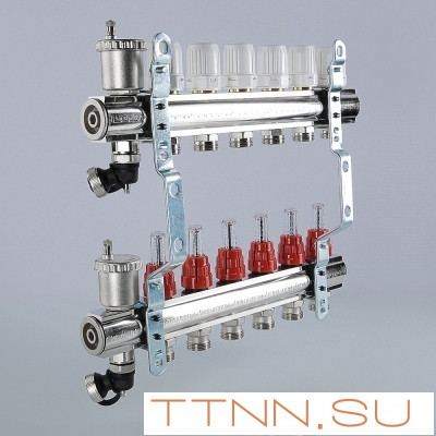 Для отопления VALTEC 1"х6 вых. Евроконус 3/4" с расходомерами в сборе