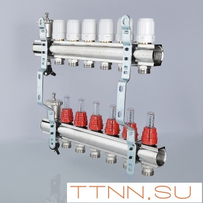 Для отопления VALTEC 1"х9 вых. Евроконус 3/4" с расходомерами в сборе Для отопления VALTEC 1"х9 вых. Евроконус 3/4" с расходомерами в сборе