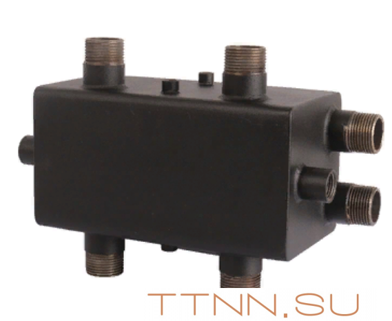 Стальной распределительный коллектор Rommer с гидравлическим разделителем 2 контура 1"