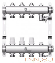 Коллектор нерж. для отопления Wester 1"-3/4 в сборе на 3 выхода с 2 заглушками
