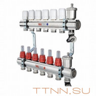 Коллекторная группа VALTEC VTc.596.EMNX.0605 1" х 3/4" на 5 выходов латунная c термостатическими клапанами и расходомерами