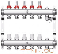 Коллектор для теплого пола Wester 1"-3/4 в сборе с расходомерами на 5 выходов
